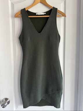 Astr Olive Green Textured V-Neck Mini Dress